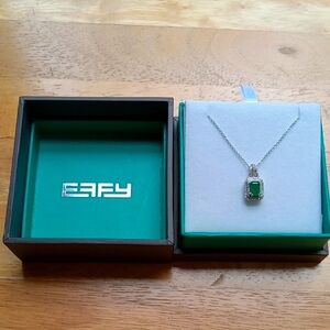 Effy 14k Wht Gold And Emerald Diamind Necklace
